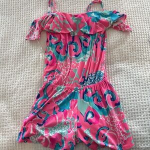 Lilly Pulitzer Pink Teal Blue Printed Off-Shoulder Romper